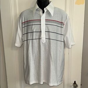 Vtg  70s‎ Manhattan White Striped Men's Cotton/Polyester Polo Short Sleeve Shirt